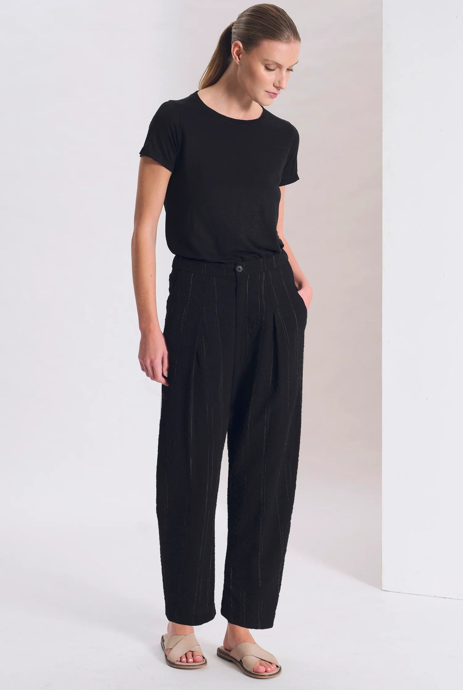 Front Pleated Pinstripe Trousers - Black by Transit Par-Such | 25 South Boutiques