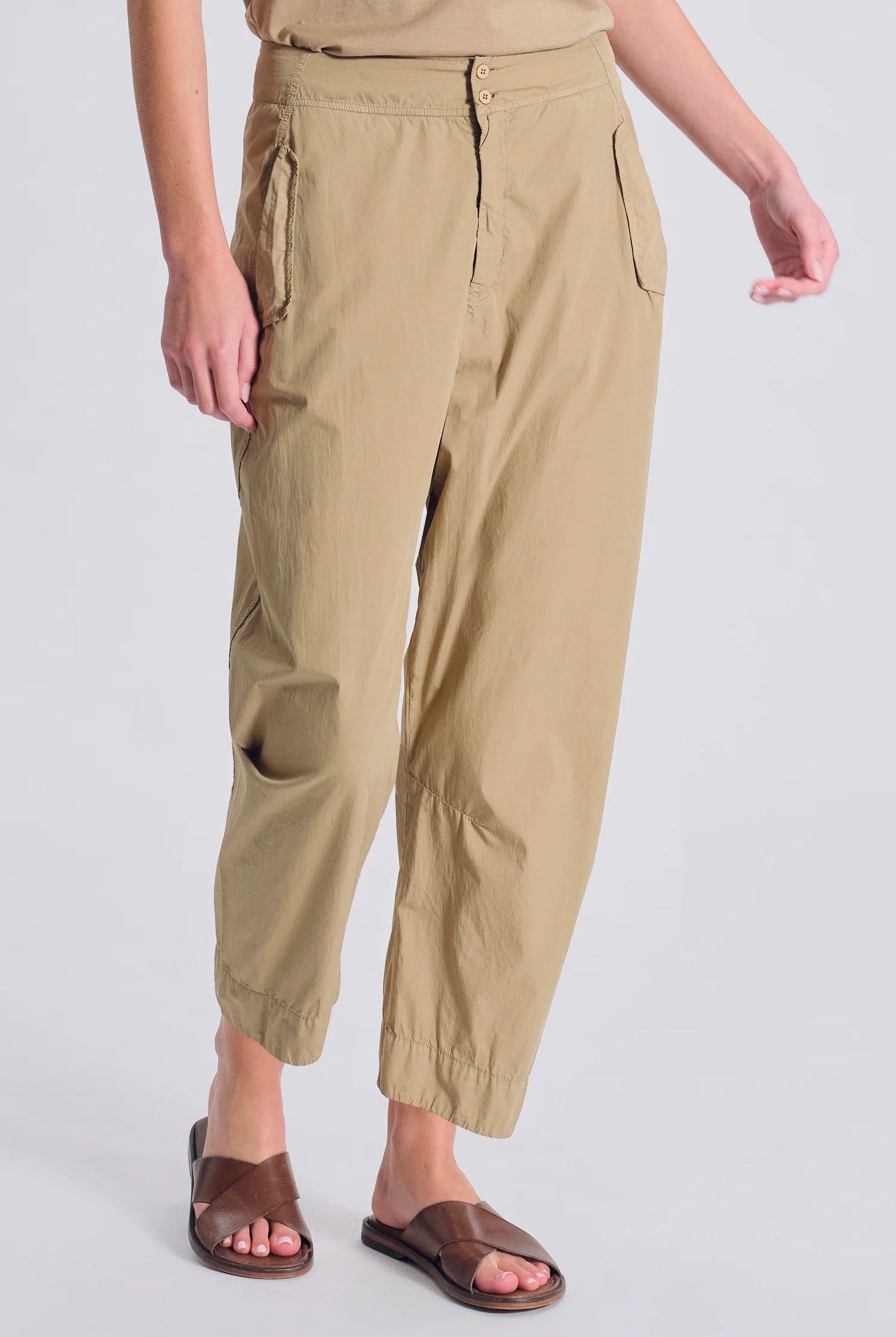 Comfort Fit Light Cotton Trousers - Nut by Transit Par-Such — view 3