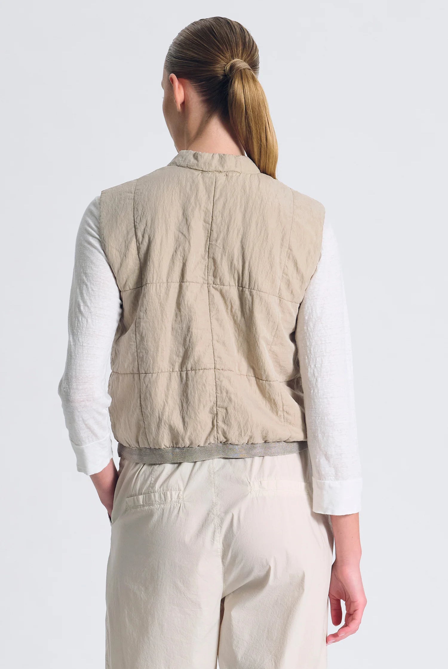 Regular Fit Padded Silk Vest - Sand by Transit Par-Such — view 4