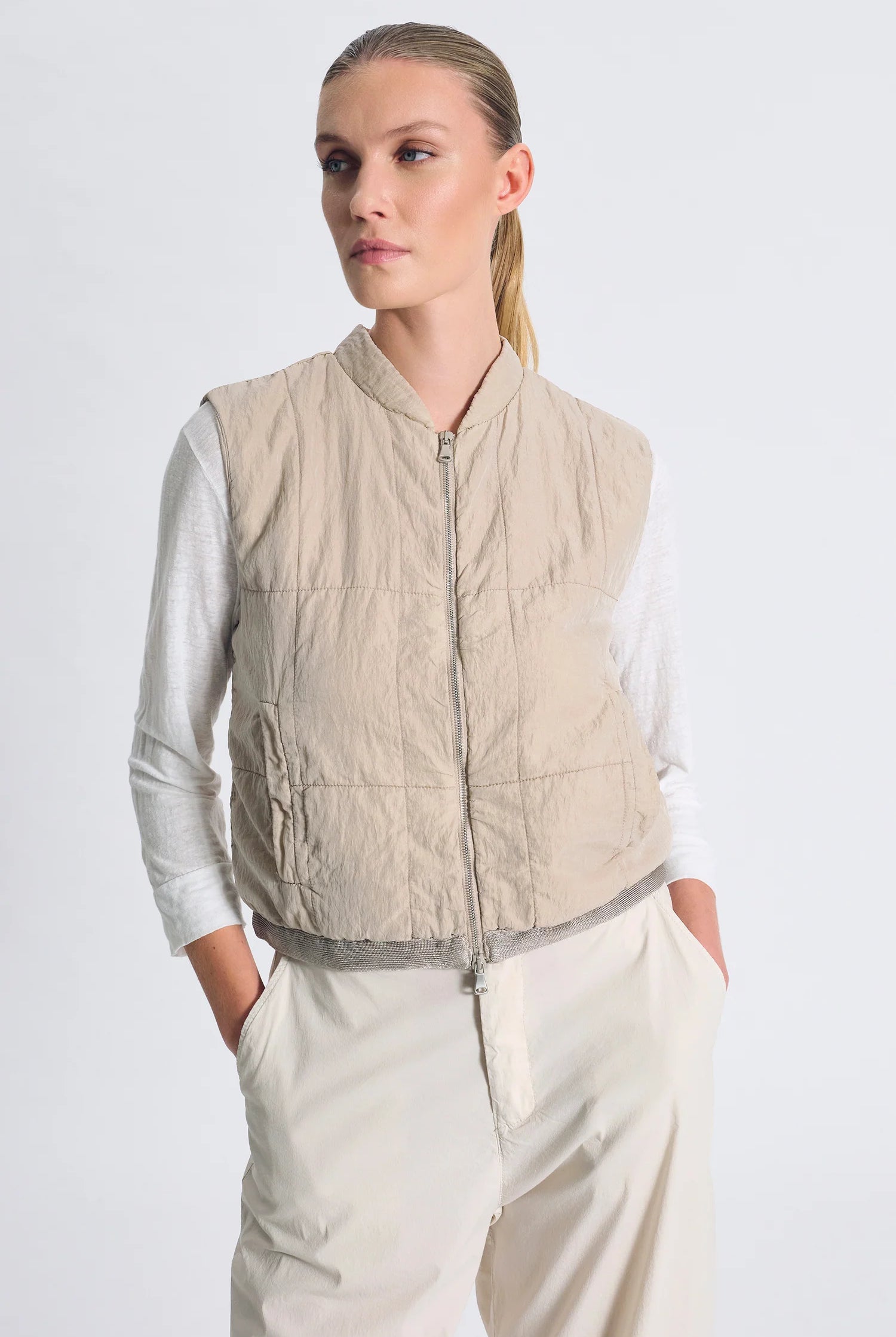 Regular Fit Padded Silk Vest - Sand by Transit Par-Such | 25 South Boutiques