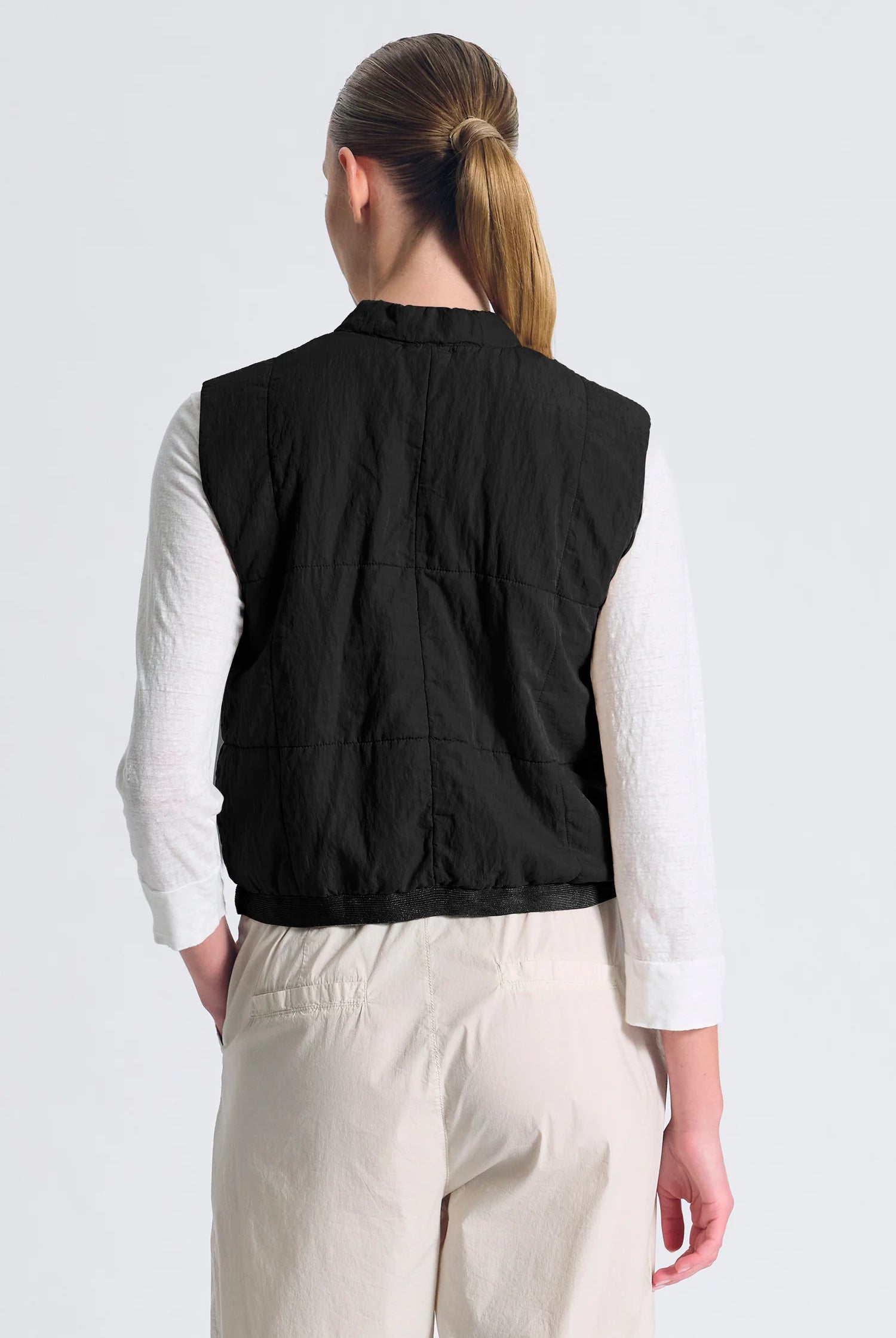 Regular Fit Padded Silk Vest - Black by Transit Par-Such — view 4