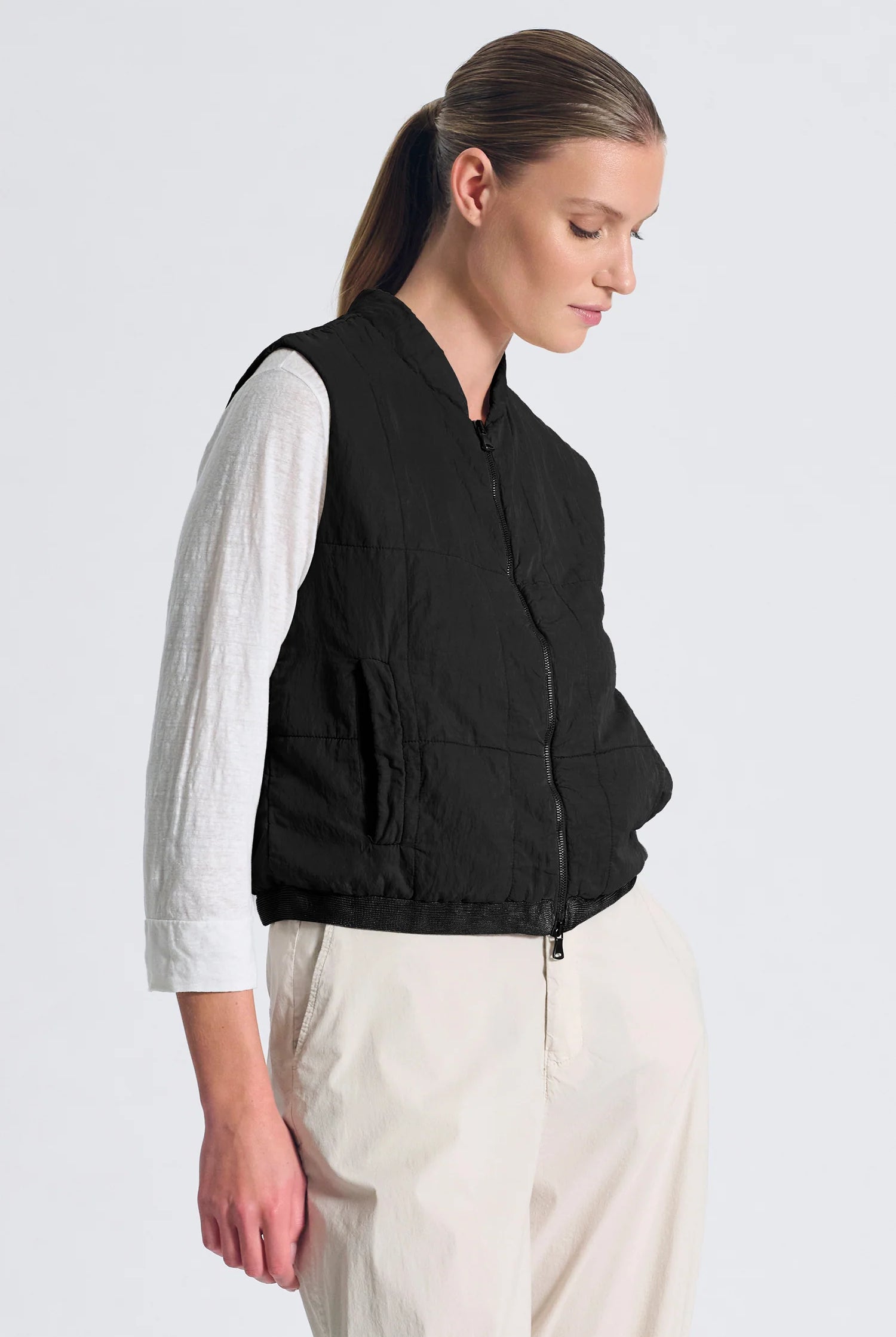 Regular Fit Padded Silk Vest - Black by Transit Par-Such — view 3