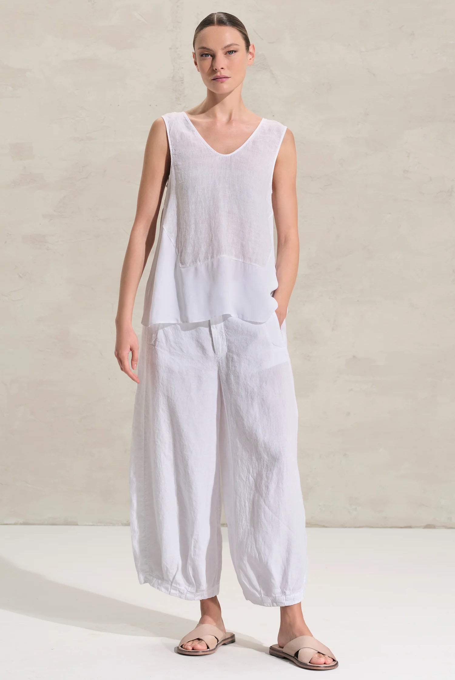 Wide Fit Linen Tank - White by Transit Par-Such — view 3