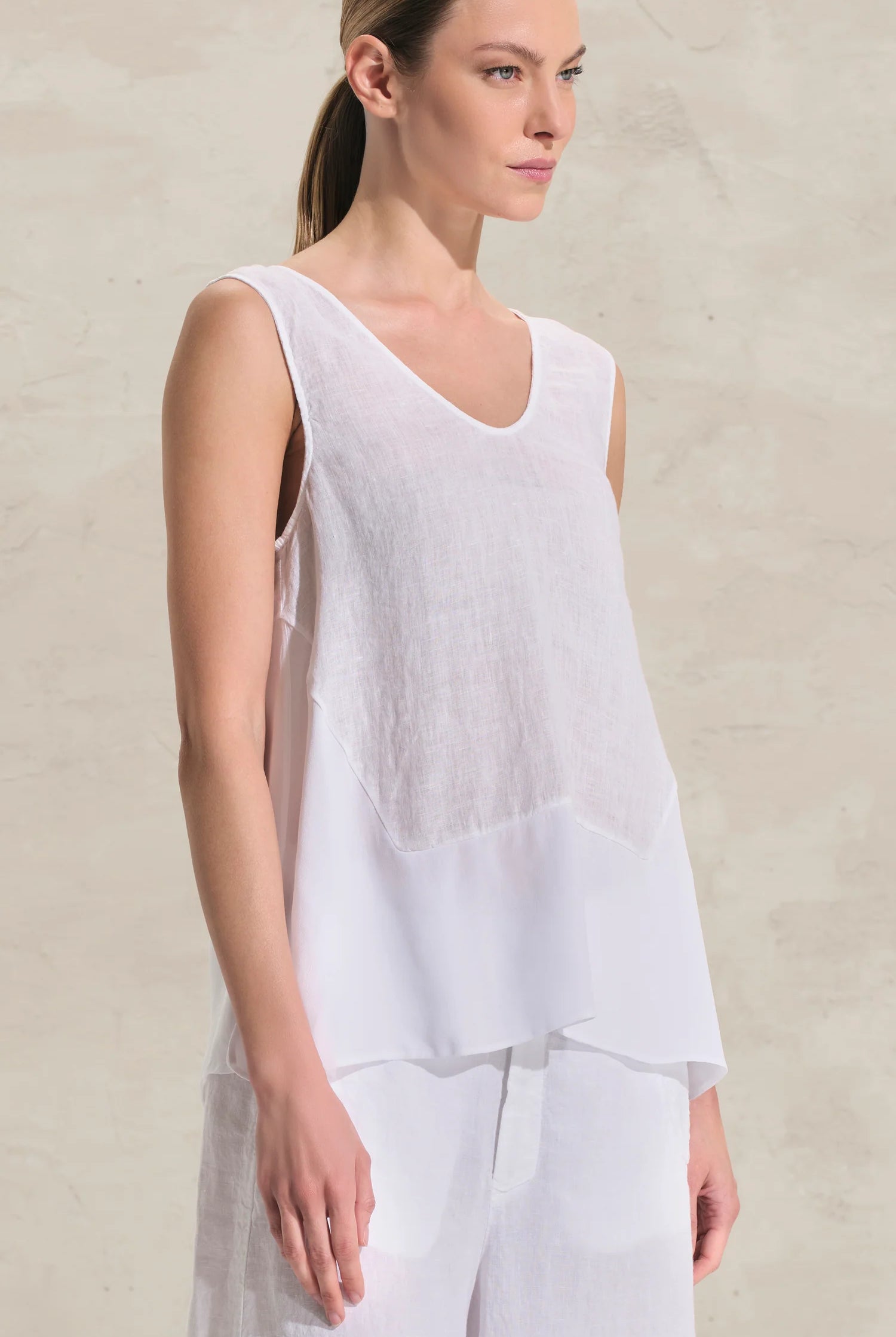 Wide Fit Linen Tank - White by Transit Par-Such — view 4