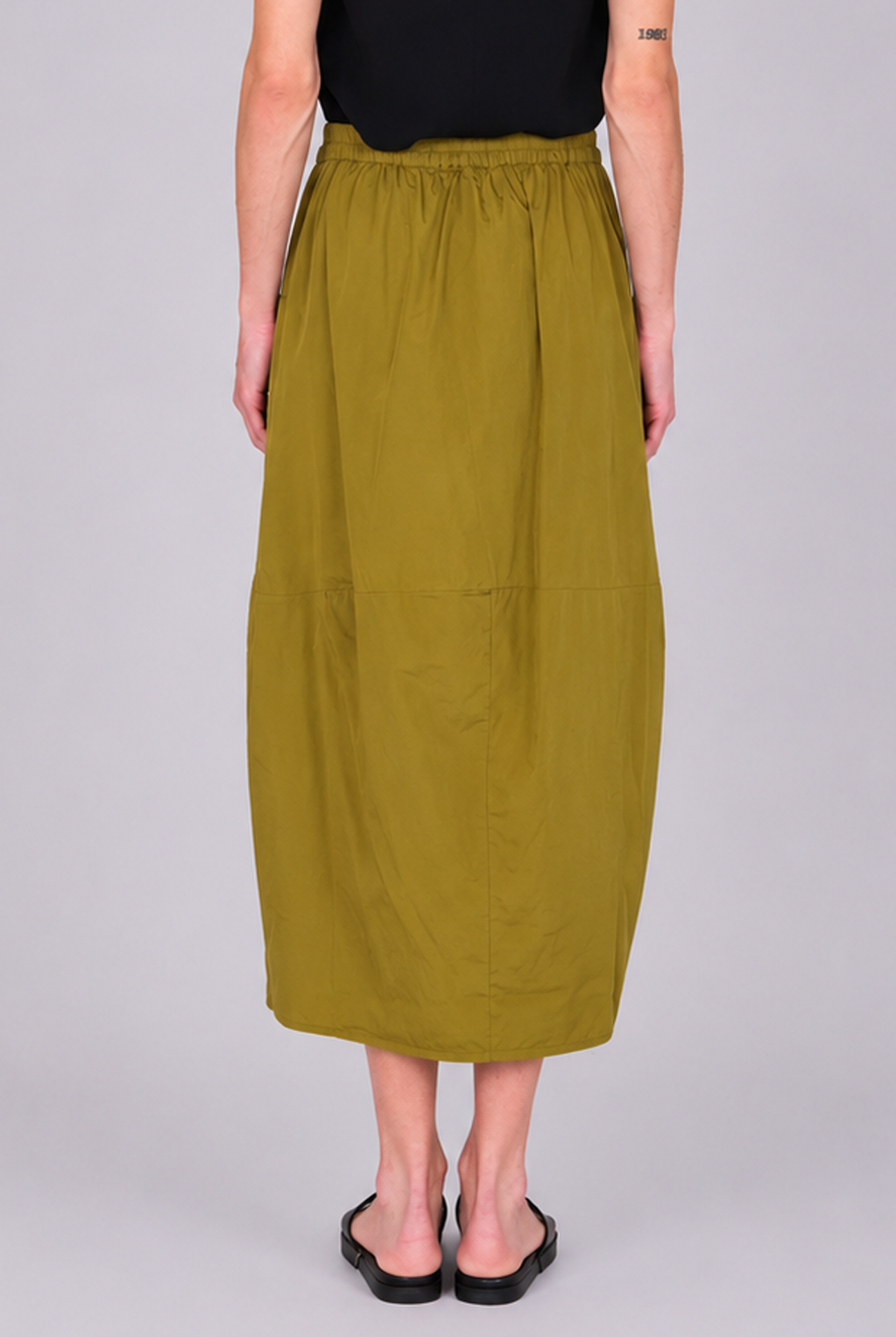 Cotton Elastic Waist Midi Skirt - Olive by Transit Par-Such — view 3