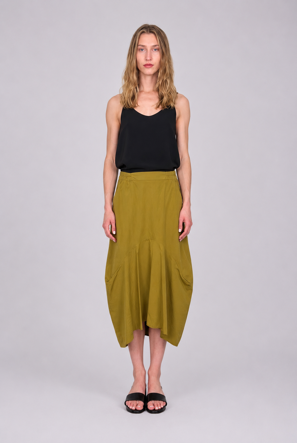Cotton Elastic Waist Midi Skirt - Olive by Transit Par-Such | 25 South Boutiques