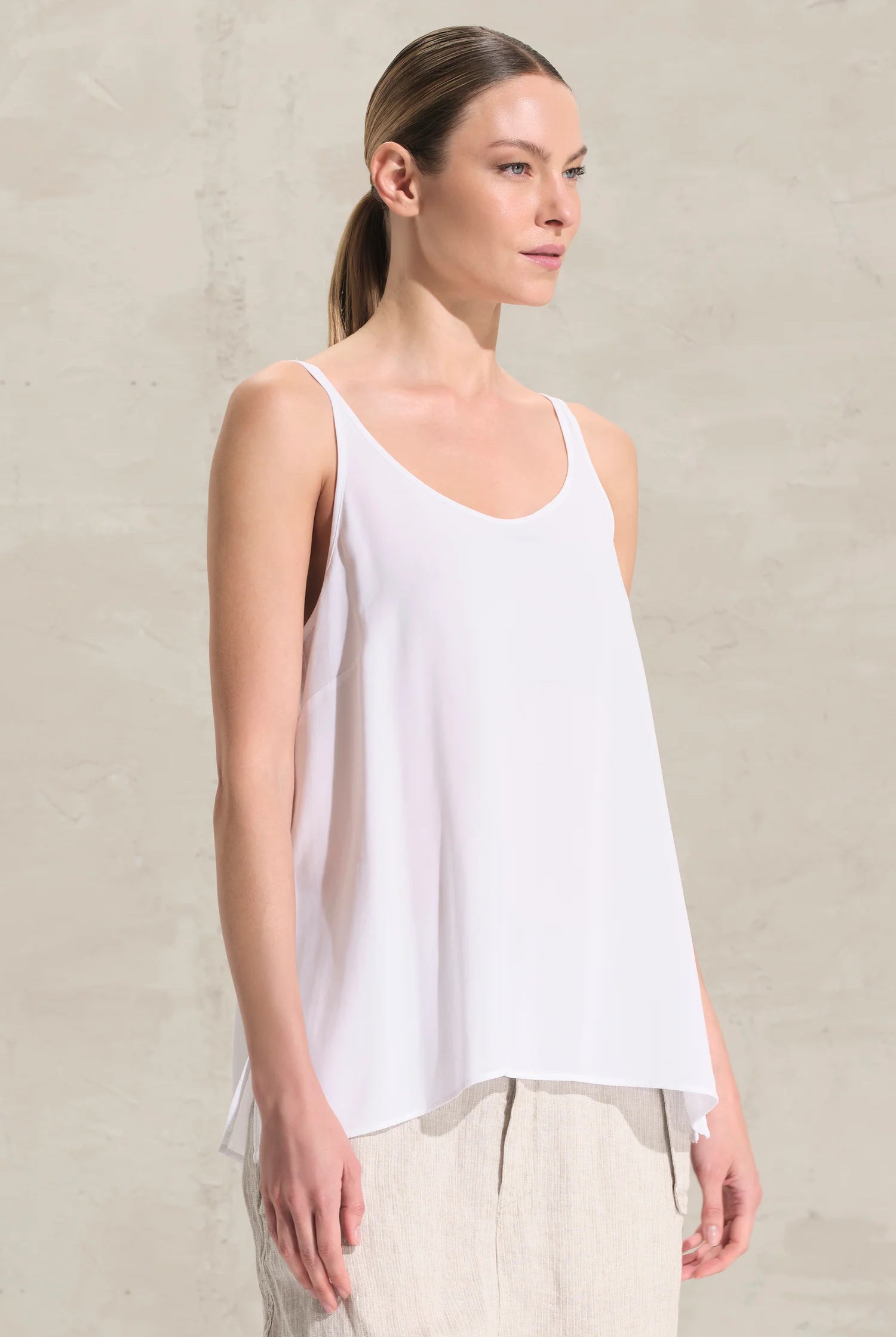 Elastic Viscose Crepe Tank - White by Transit Par-Such — view 3