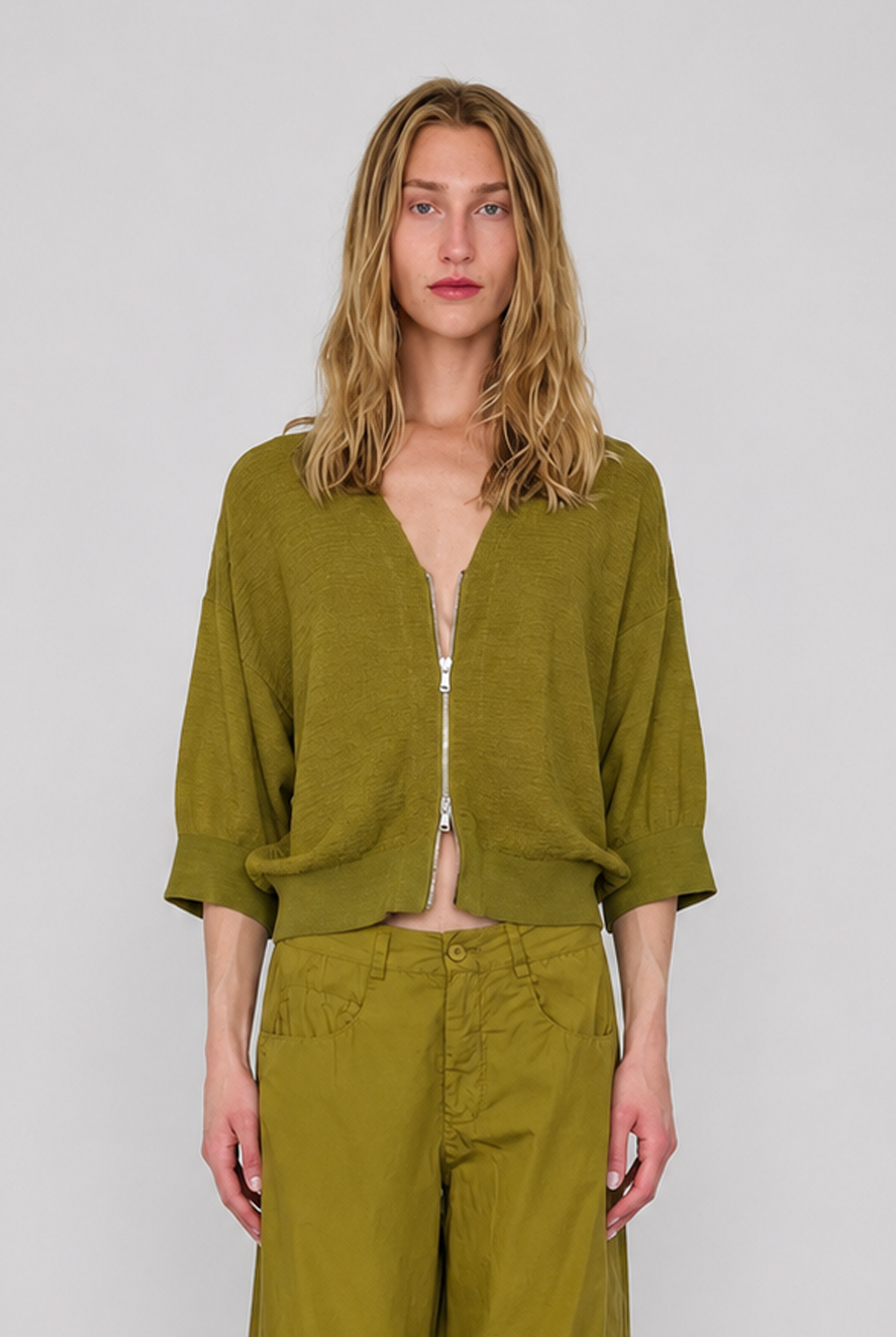 Short Sleeve Zip Cardigan - Olive by Transit Par-Such | 25 South Boutiques