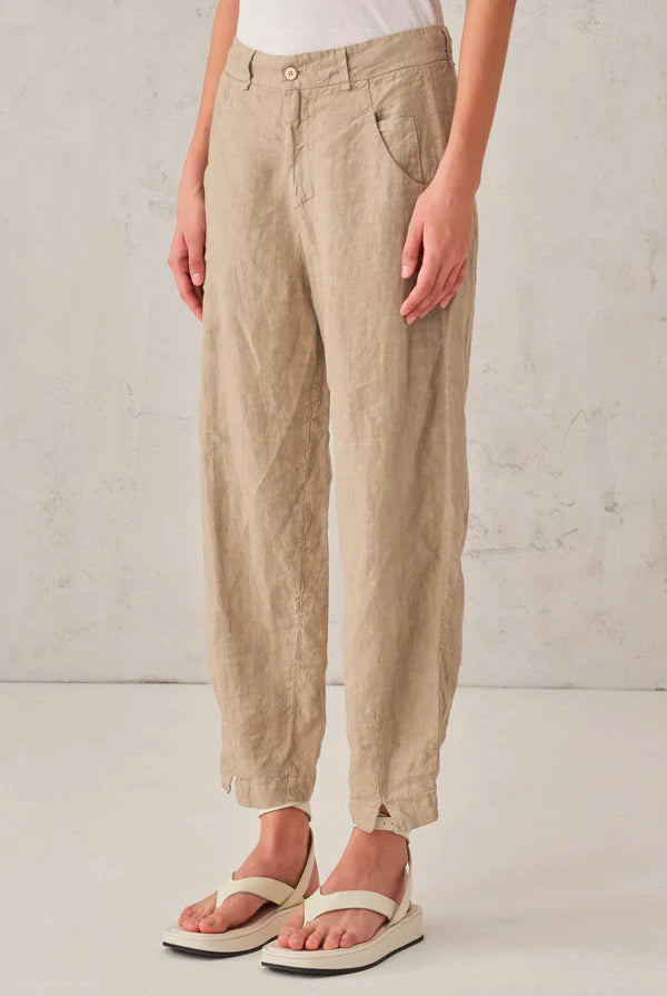 Comfort Fit Linen Trousers - Nut by Transit Par-Such — view 3