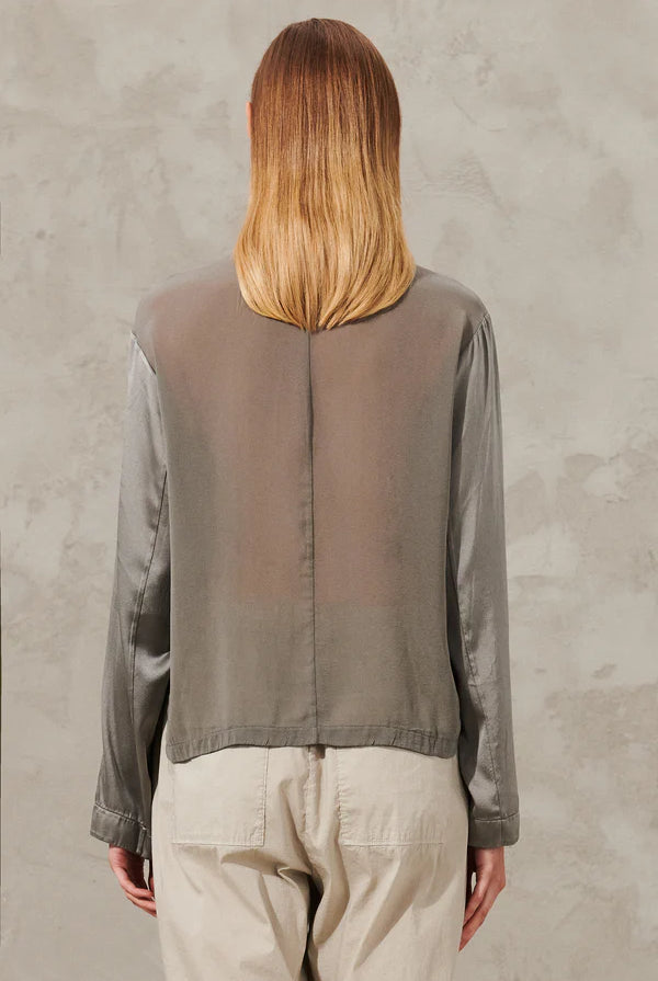Long Sleeve Stretch Silk Satin Shirt - Grey by Transit Par-Such — alternate view