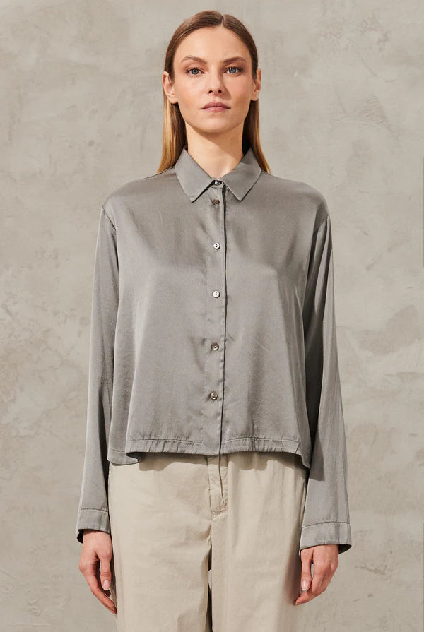 Long Sleeve Stretch Silk Satin Shirt - Grey by Transit Par-Such | 25 South Boutiques