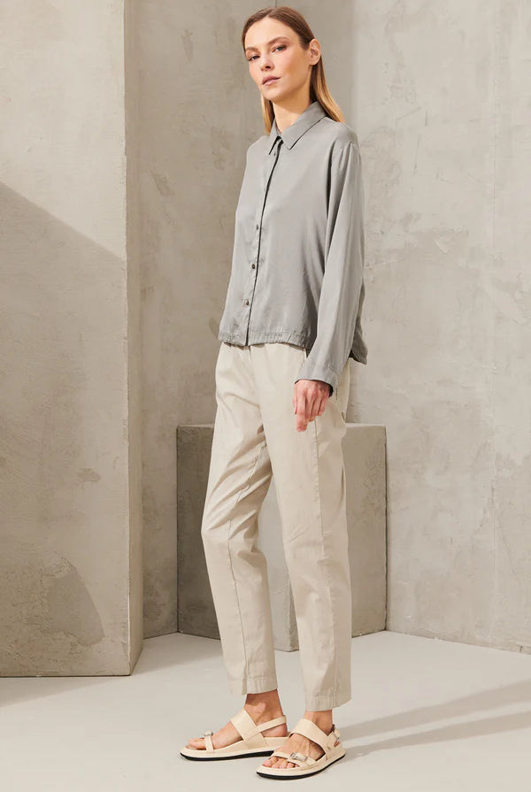 Long Sleeve Stretch Silk Satin Shirt - Grey by Transit Par-Such — view 4
