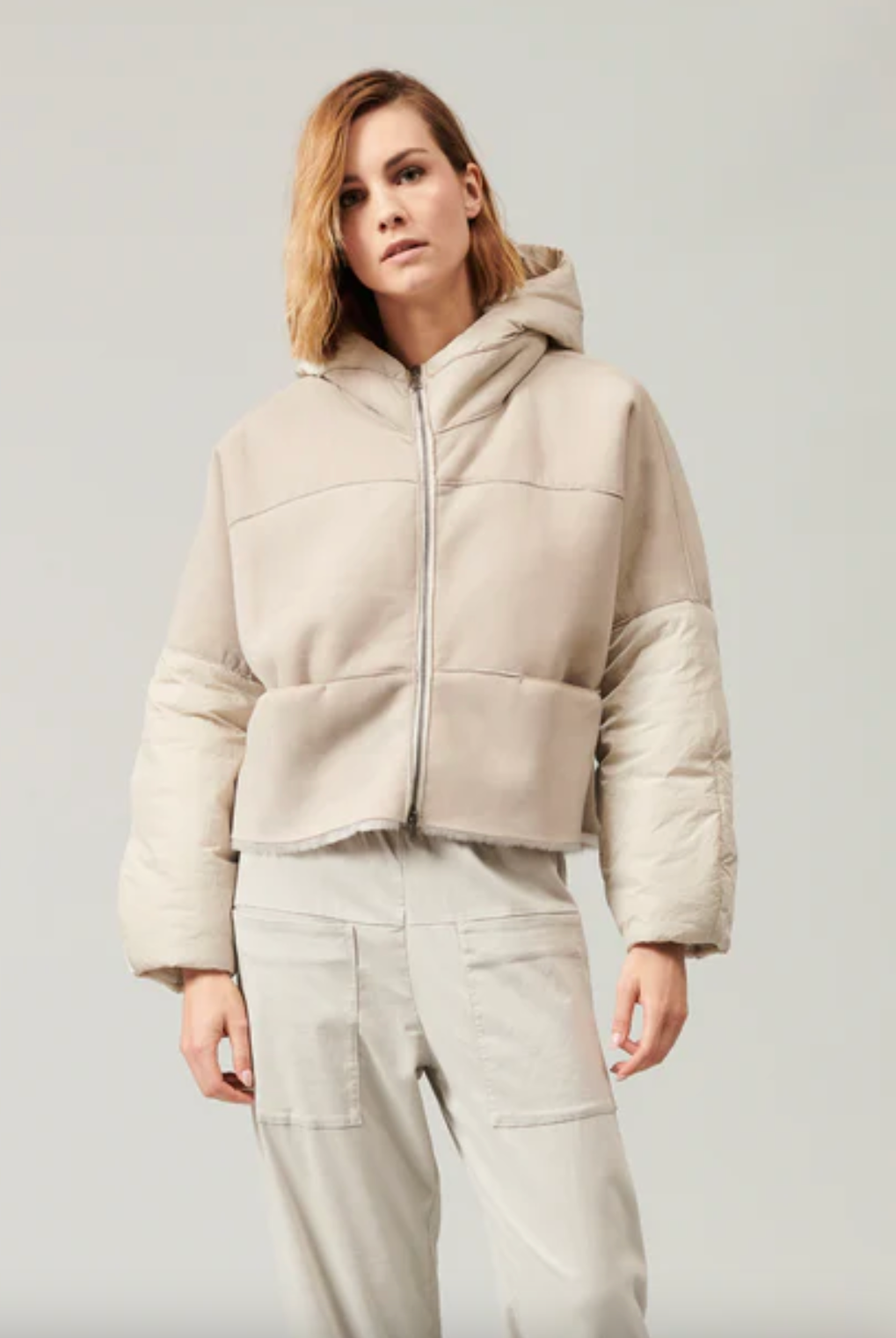 Zip Up Padded Sheepskin Jacket - Sand by Transit Par-Such | 25 South Boutiques