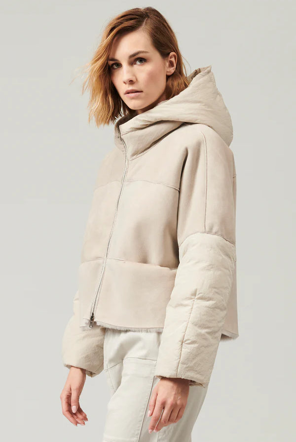 Zip Up Padded Sheepskin Jacket - Sand by Transit Par-Such — view 5