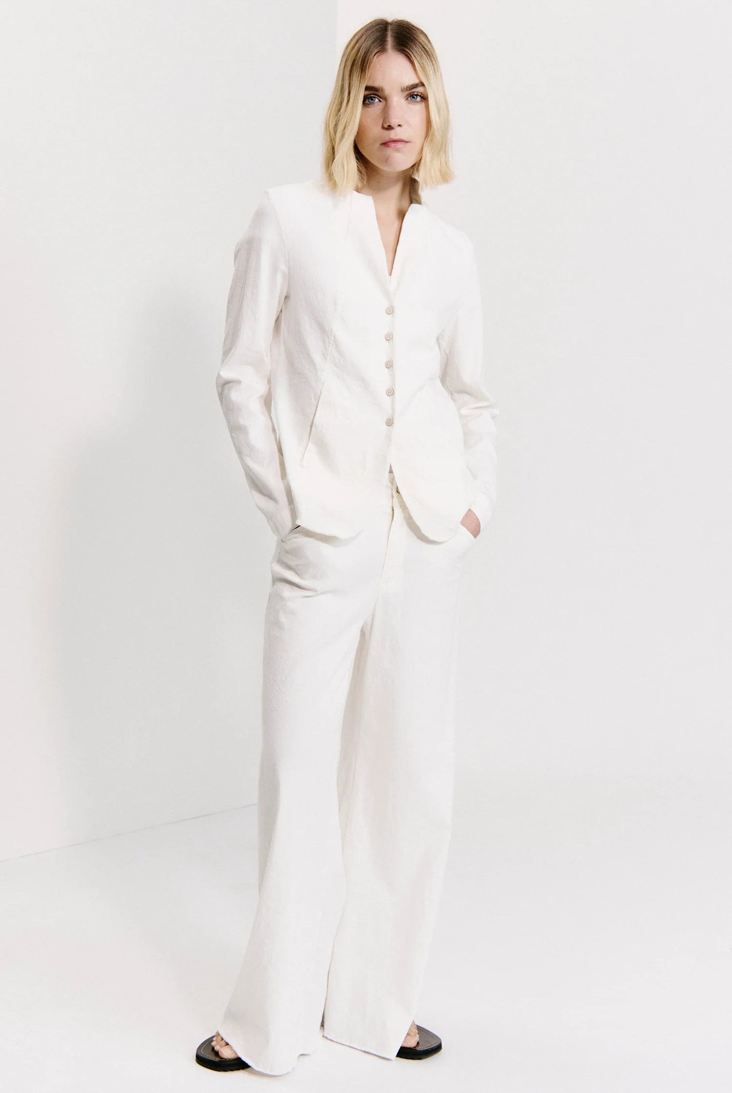 Wide Leg Frayed Bottom Trousers - Milk by Transit Par-Such | 25 South Boutiques