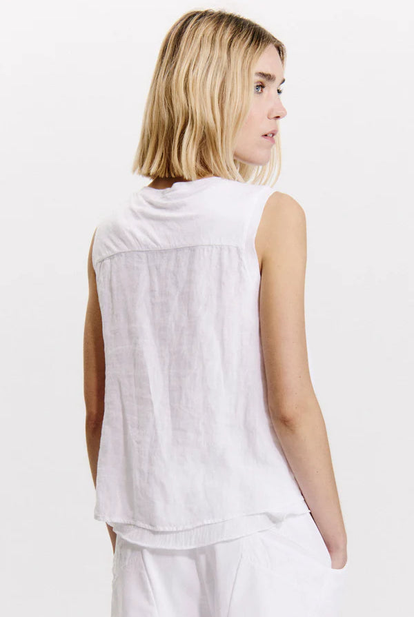 Linen Jersey Comfort Fit Flared Vest - White by Transit Par-Such — alternate view