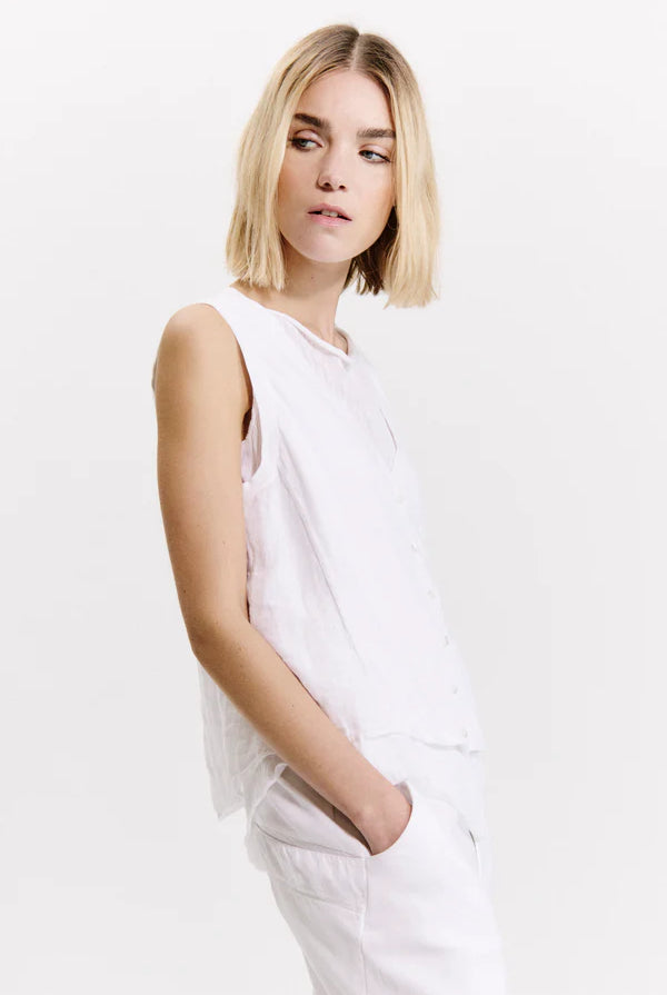 Linen Jersey Comfort Fit Flared Vest - White by Transit Par-Such — view 3