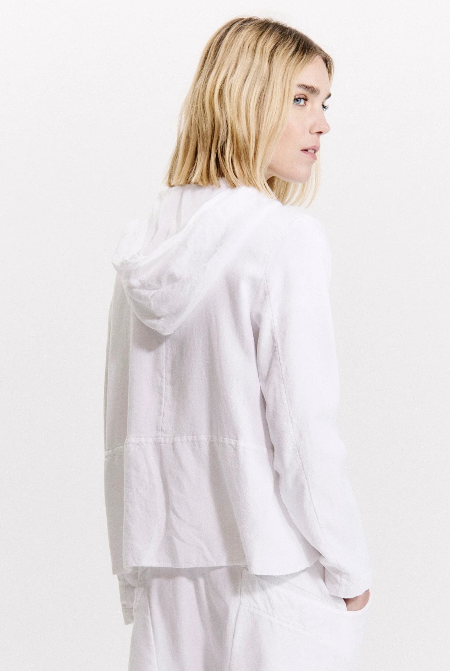Comfort Fit Zip Hooded Flared Sweatshirt - White by Transit Par-Such — alternate view