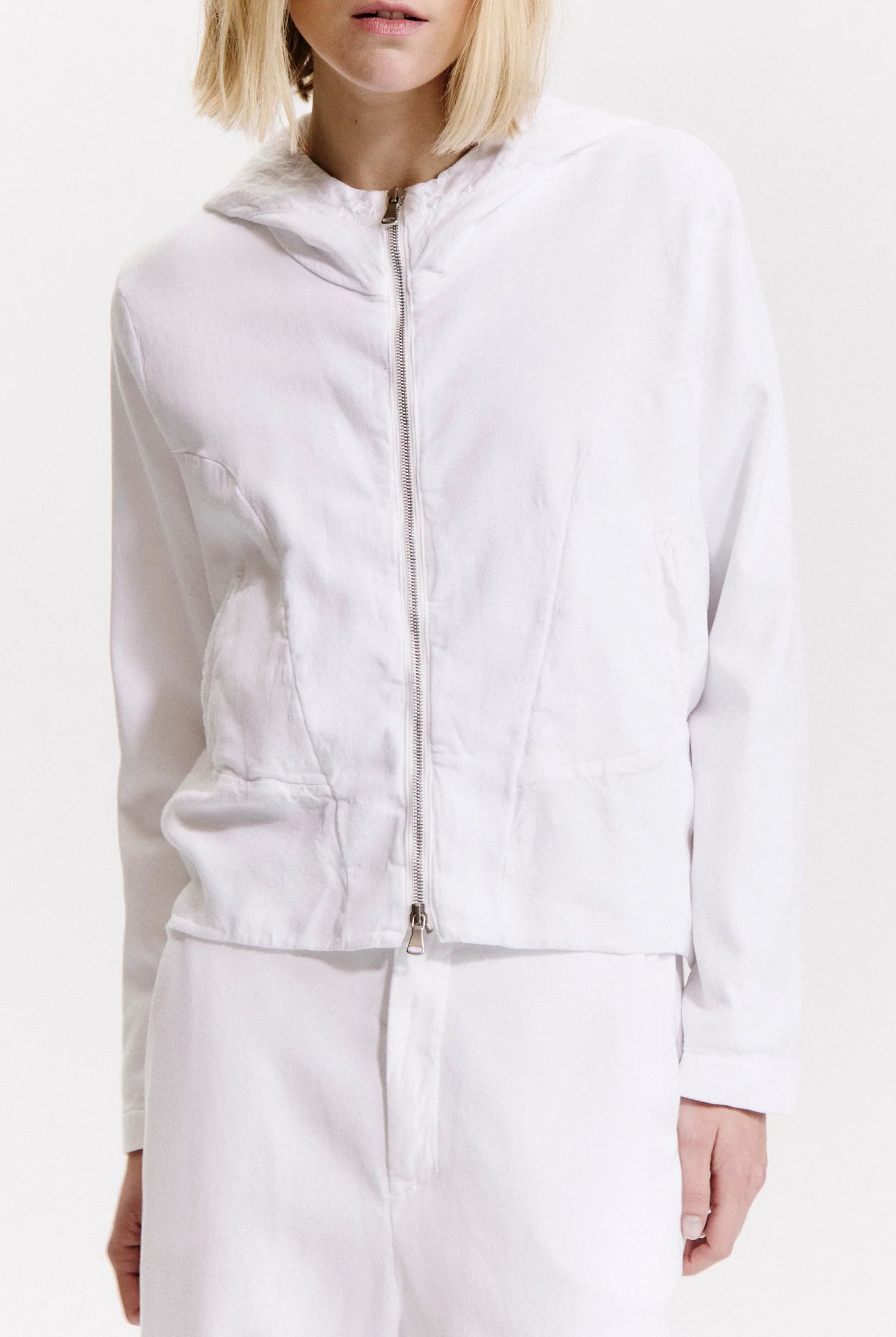 Comfort Fit Zip Hooded Flared Sweatshirt - White by Transit Par-Such — view 3