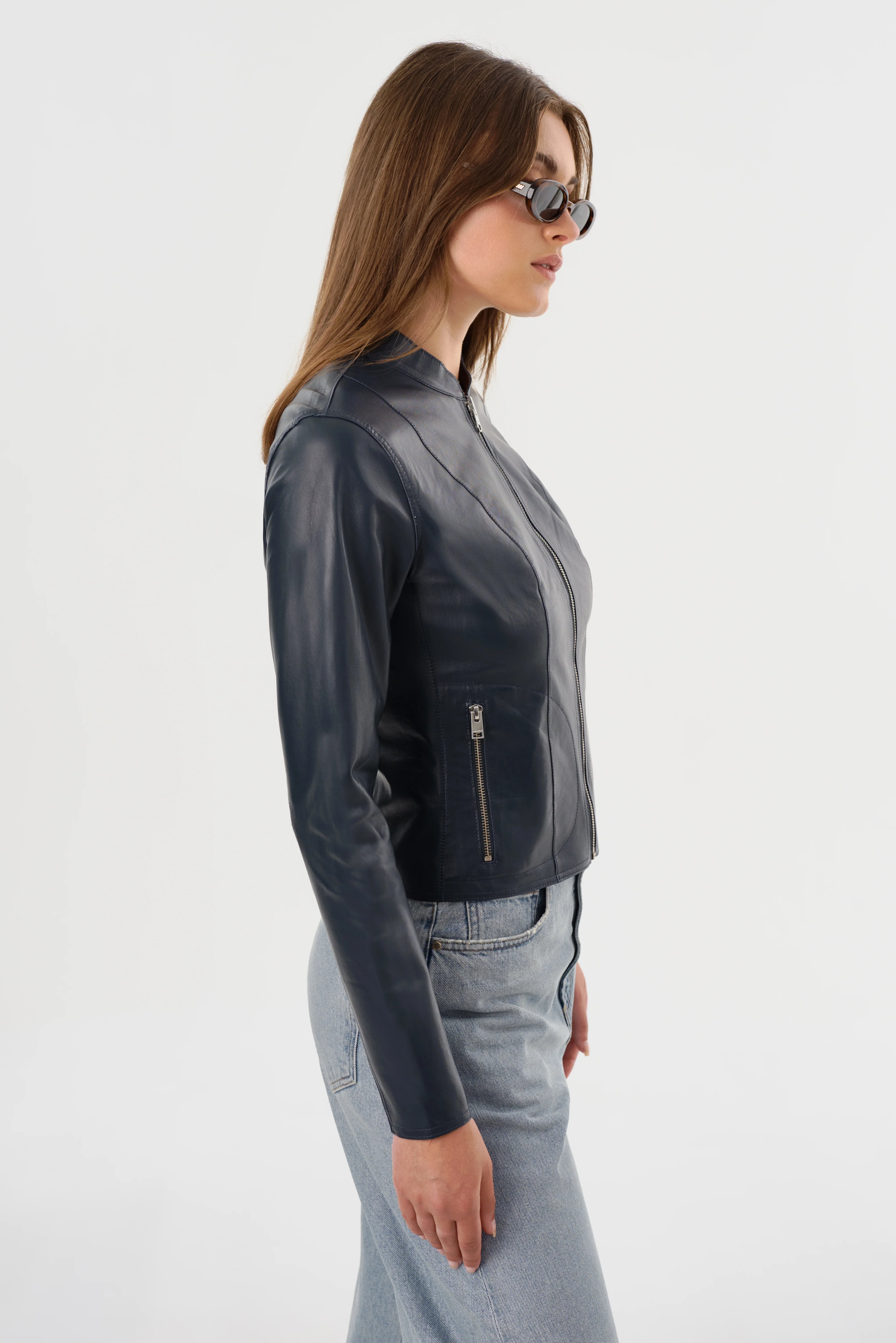 Chapin Reversible Leather Jacket - Navy / Silver by LAMARQUE — view 8