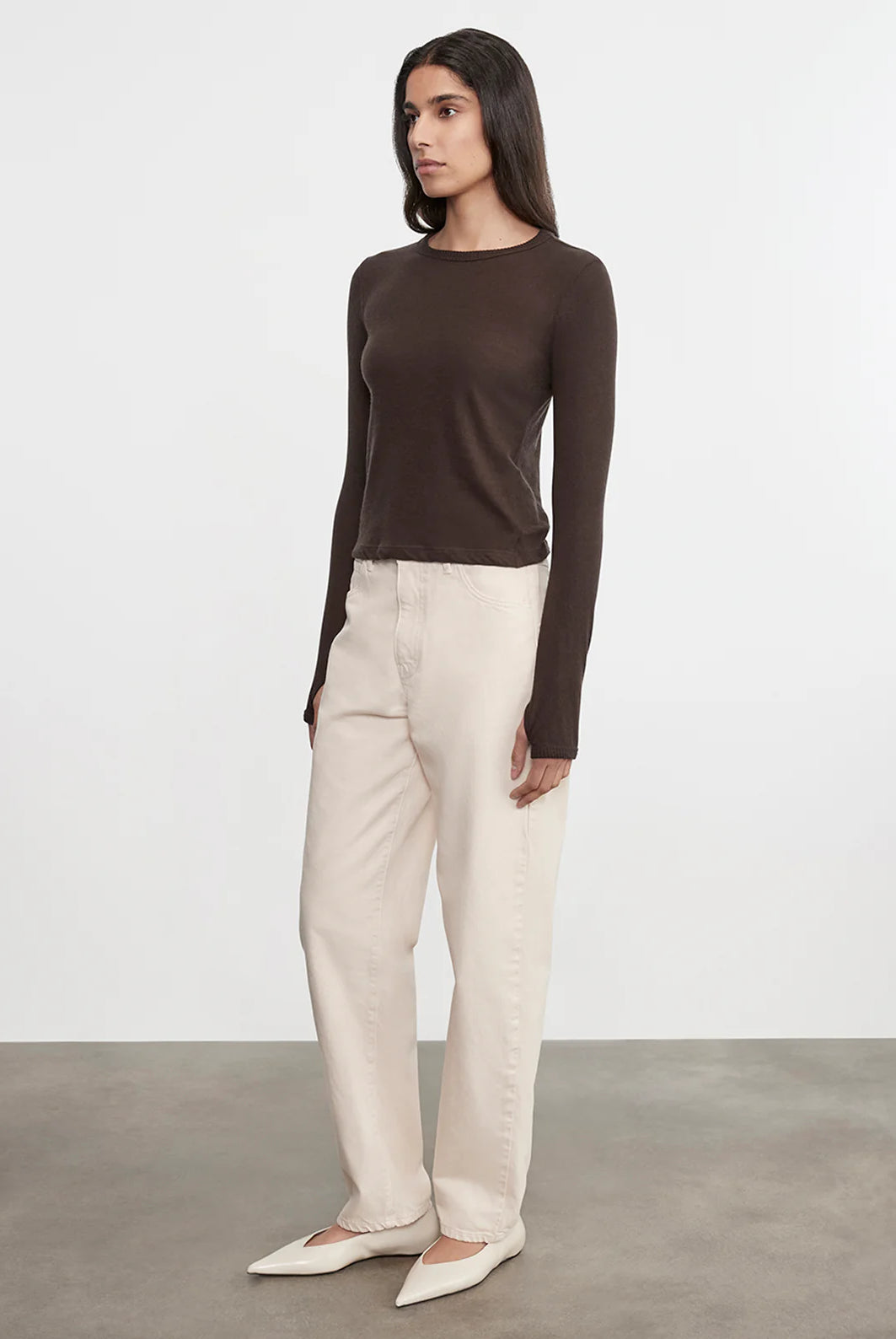 Cashmere New Classic L/S Crew - Dark Brown by Enza Costa — view 3