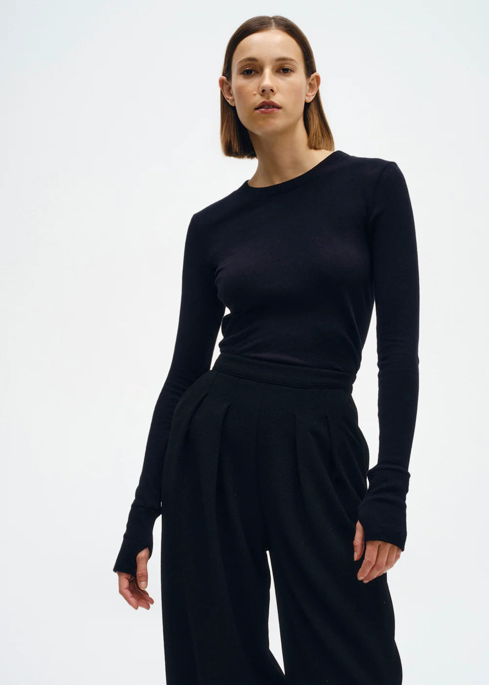 Cashmere Easy Cuffed Crew - Black by Enza Costa | 25 South Boutiques