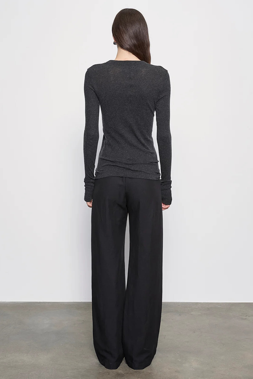 Cashmere Easy Cuffed Crew - Charcoal by Enza Costa — view 4