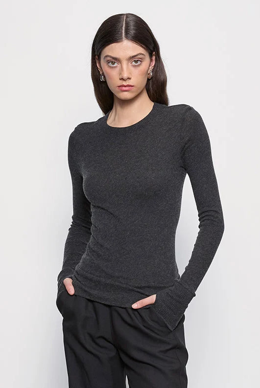 Cashmere Easy Cuffed Crew - Charcoal by Enza Costa | 25 South Boutiques