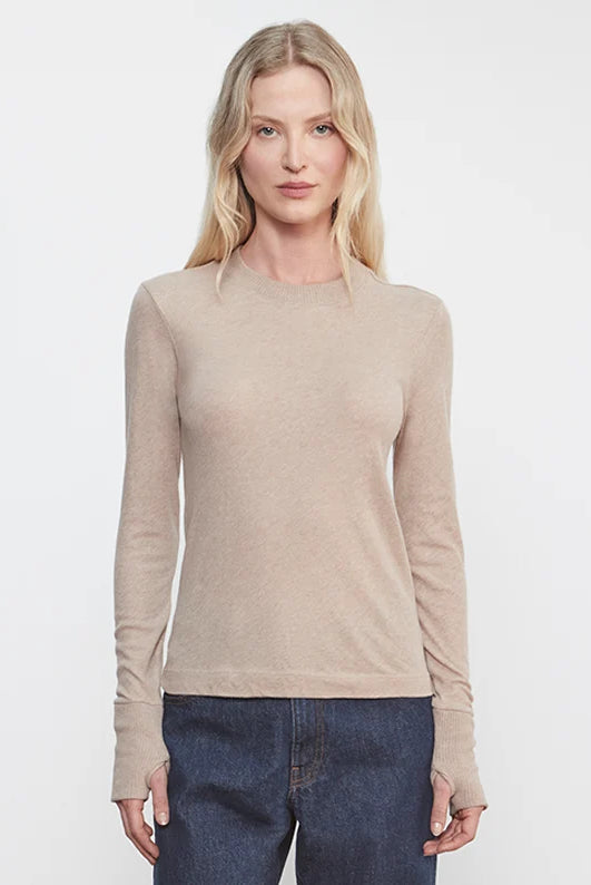 Cashmere Easy Cuffed Crew - Khaki by Enza Costa | 25 South Boutiques