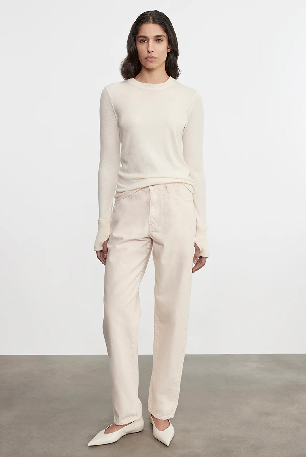 Cashmere Easy Cuffed Crew - Natural by Enza Costa — alternate view