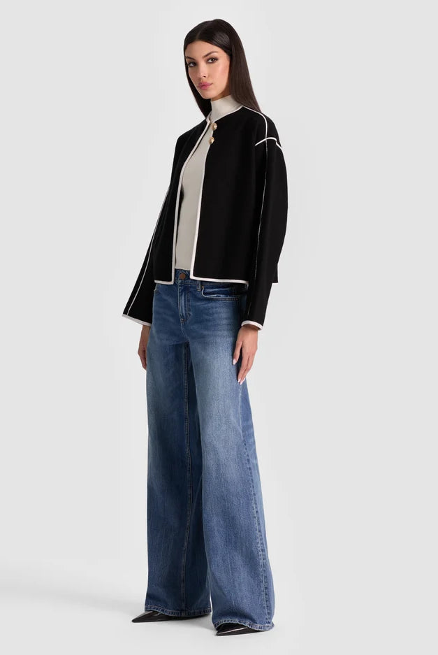 Pearson Sweater Jacket - Black Soft White by Alice & Olivia — alternate view