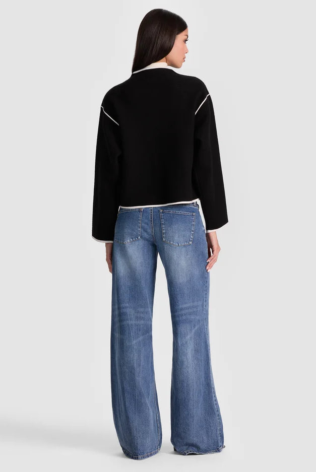 Pearson Sweater Jacket - Black Soft White by Alice & Olivia — view 3