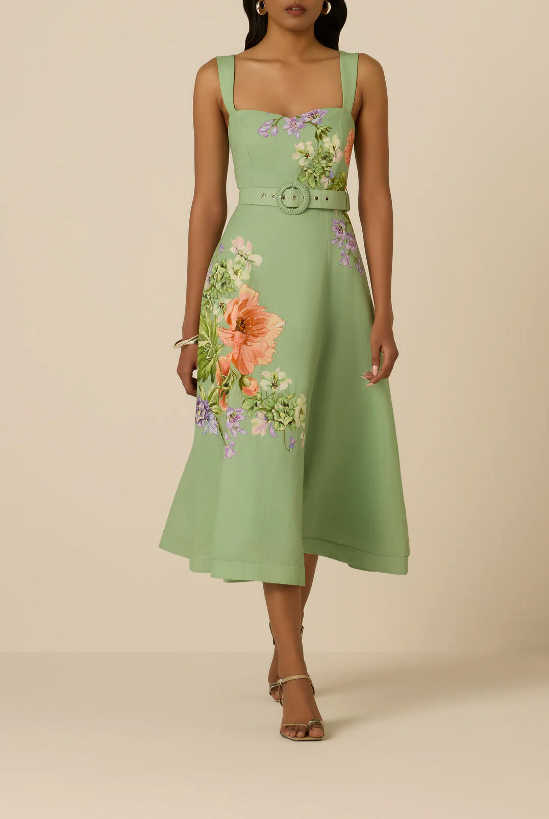 Cove Buckle Midi Dress - Green by Hemant & Nandita — view 4