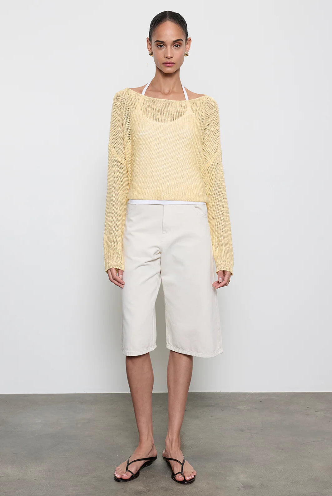 Linen Open Knit Bateau Sweater - Flan by Enza Costa — alternate view