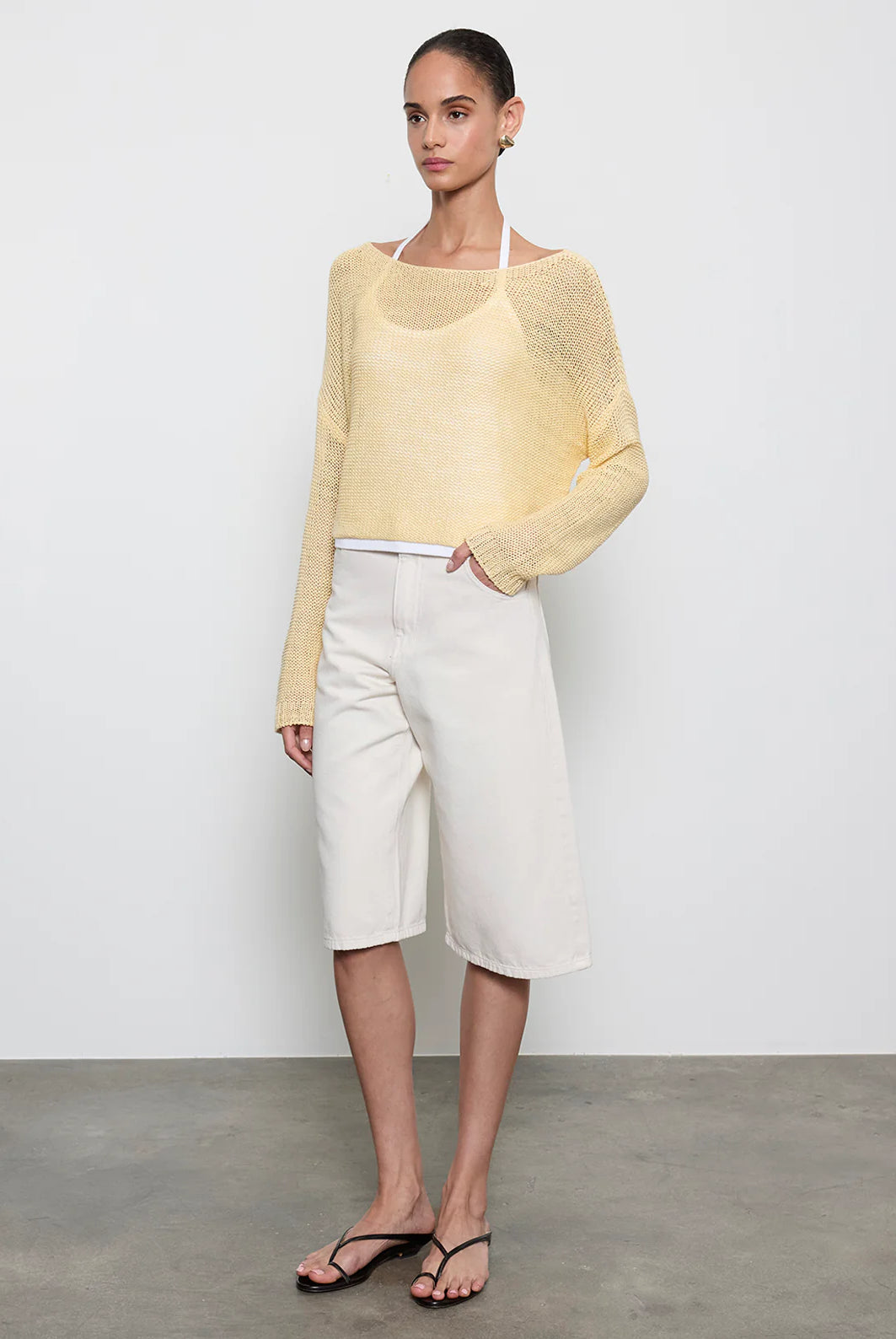 Linen Open Knit Bateau Sweater - Flan by Enza Costa — view 3