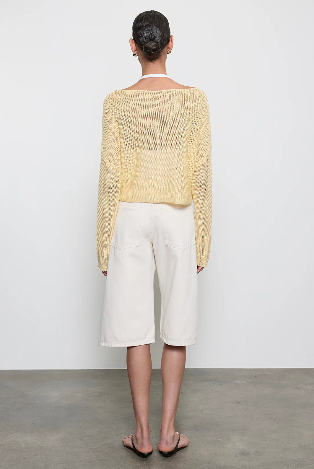 Linen Open Knit Bateau Sweater - Flan by Enza Costa — view 4