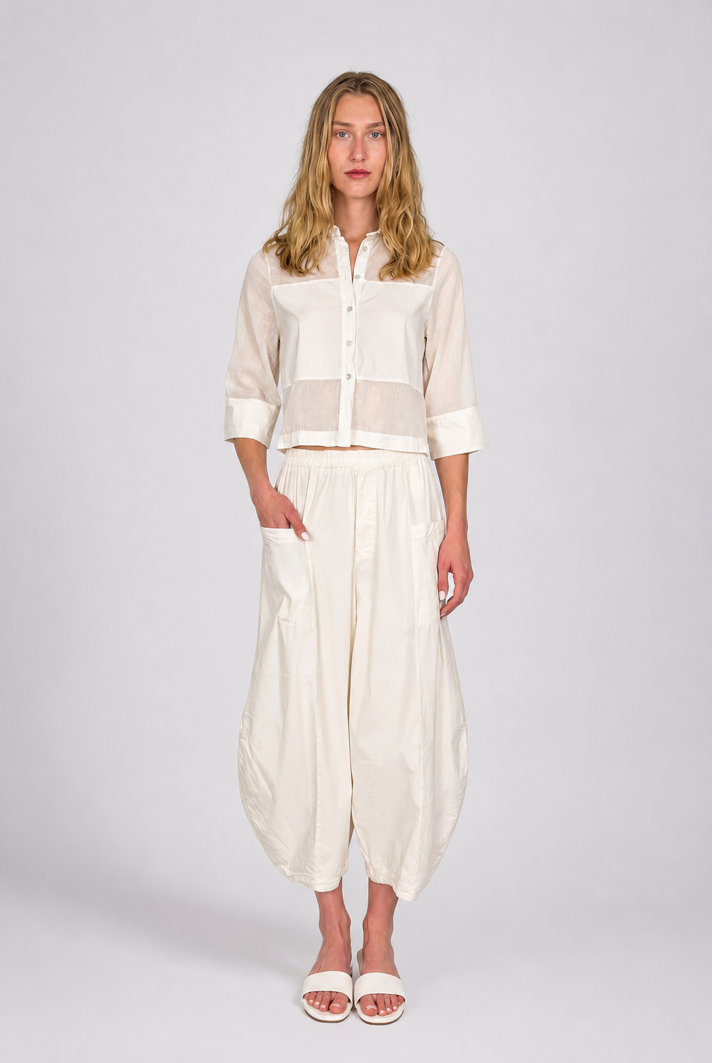 Fabric Blocking Short Sleeve Blouse - Sand by Transit Par-Such — view 3
