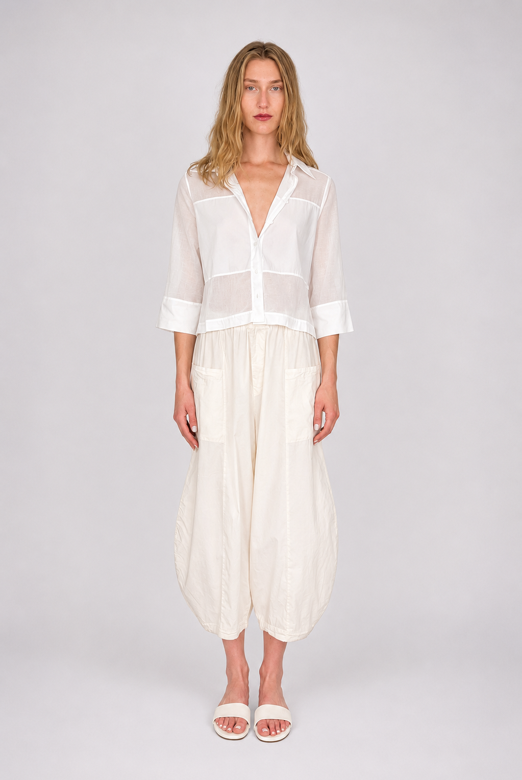 Fabric Blocking Short Sleeve Blouse - White by Transit Par-Such — view 3