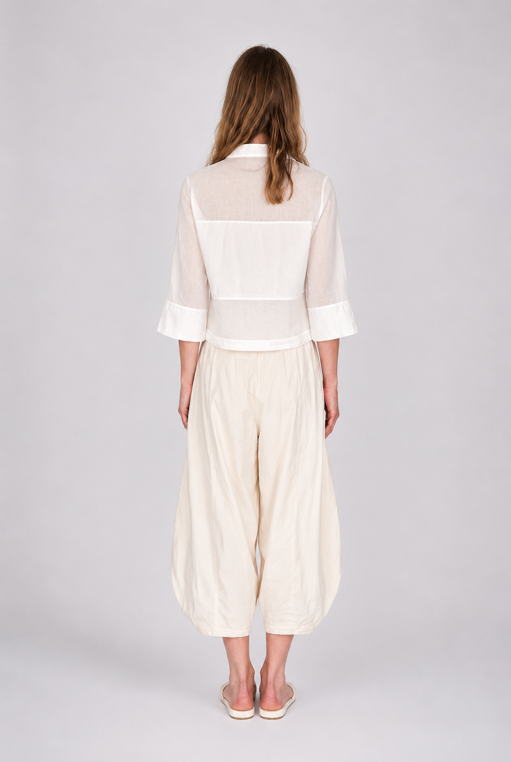 Fabric Blocking Short Sleeve Blouse - White by Transit Par-Such — alternate view