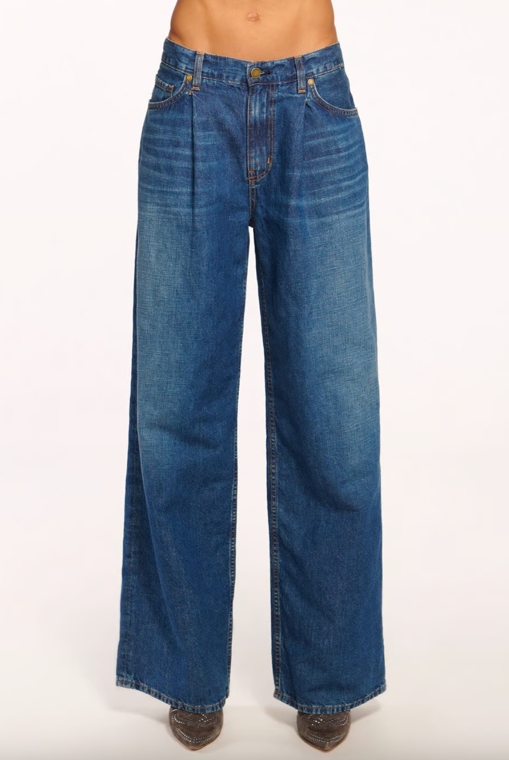 Kailani Pleated Low-Rise Jean - Medium Wash by Ramy Brook — alternate view