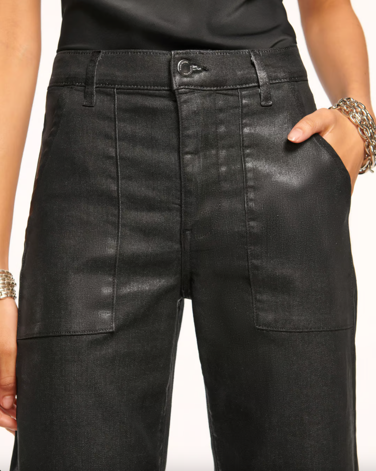 Cropped Metallic Clifford Jean - Black Metallic by Ramy Brook — view 3