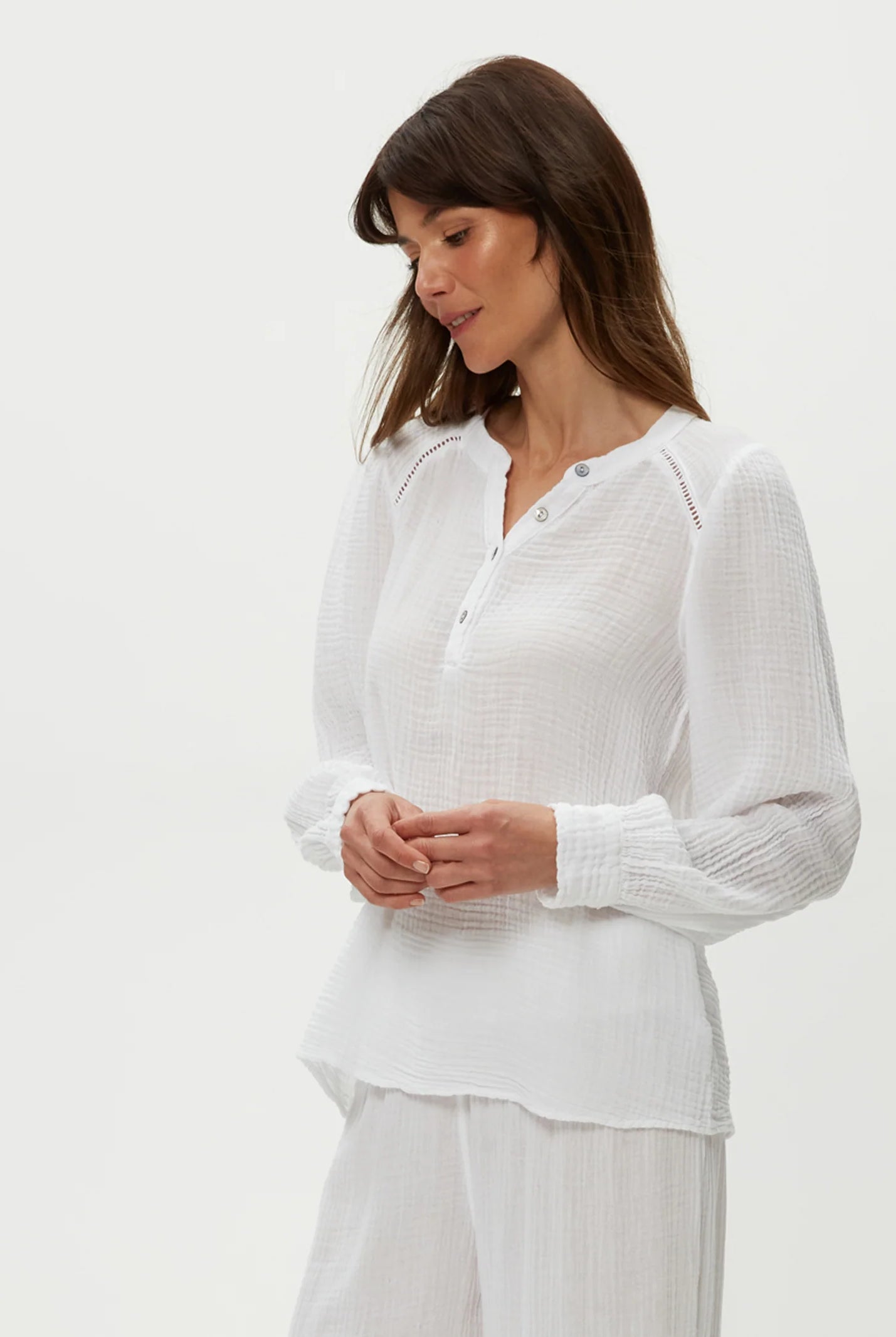 Kacey Peasant Top - White by Michael Stars — view 3