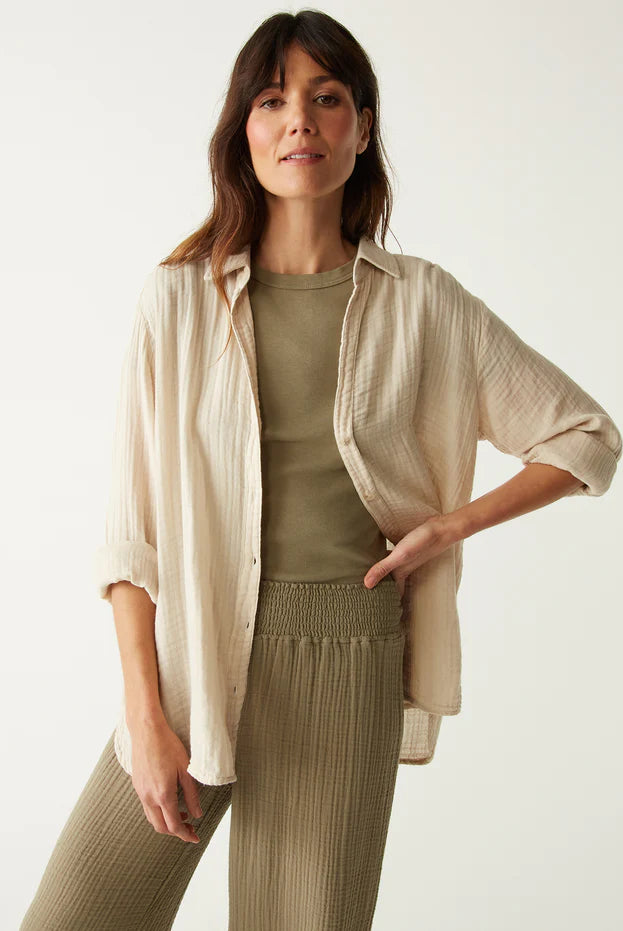 Leo Button Down Top - Cement by Michael Stars — alternate view
