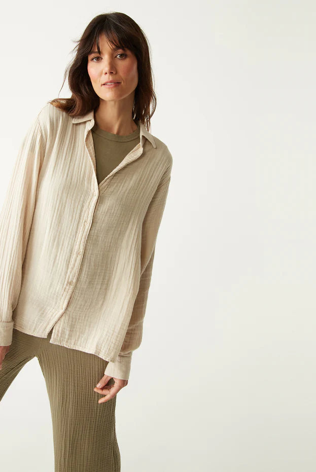 Leo Button Down Top - Cement by Michael Stars — view 4