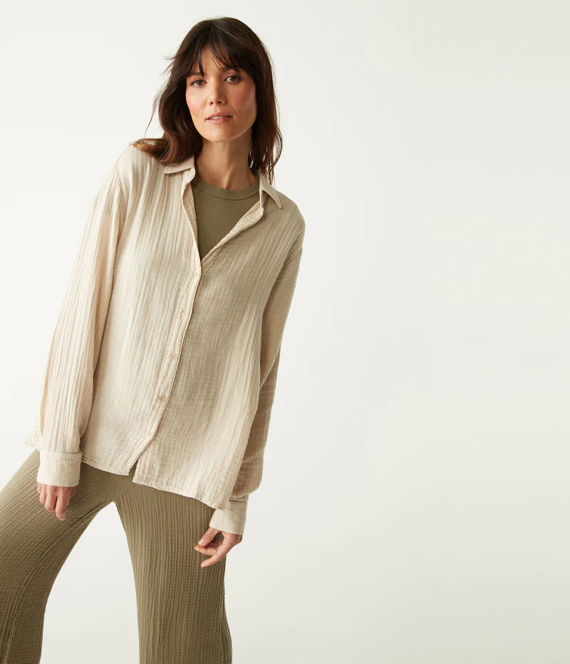Leo Button Down Top - Cement by Michael Stars — view 4