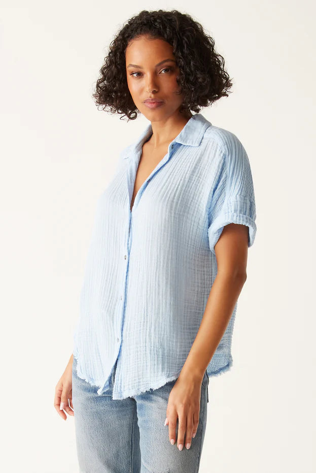Bailey Gauze Button Down Shirt - Water by Michael Stars — view 3