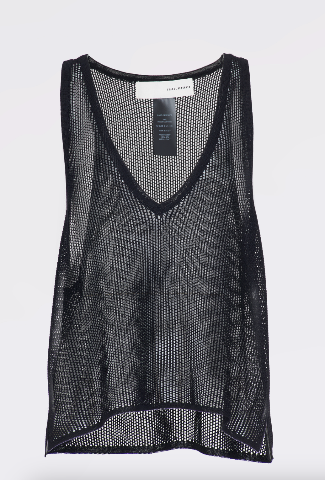 Shiny Viscose Mesh V Neck Tank - Black by Isabel Benenato — view 5