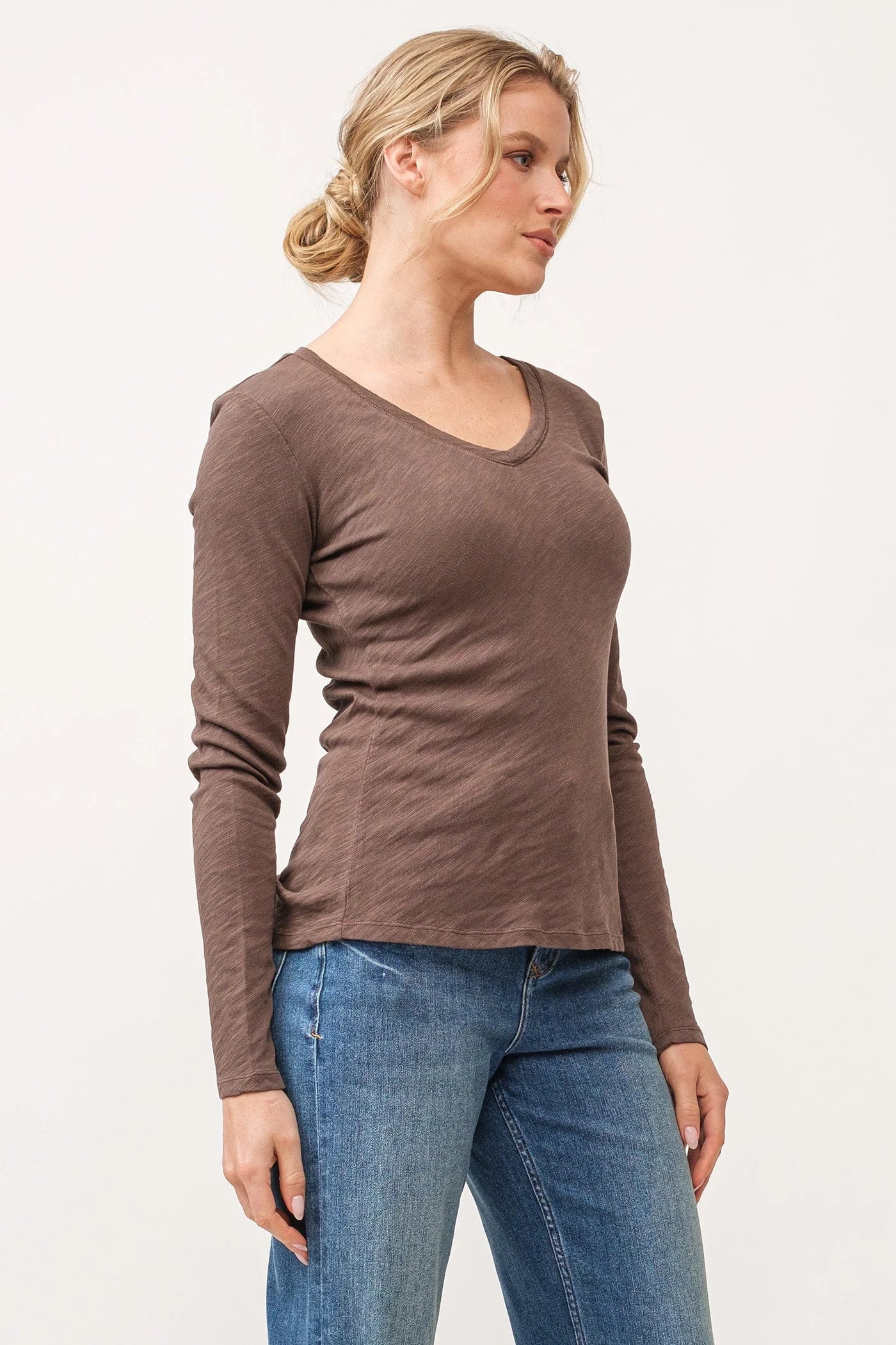 Alina V Neck Long Sleeve Tee - Olive by Dear John — alternate view