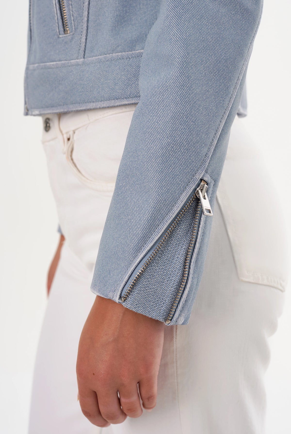 Donna Leather Biker Jacket - Light Blue Denim by LAMARQUE — view 5