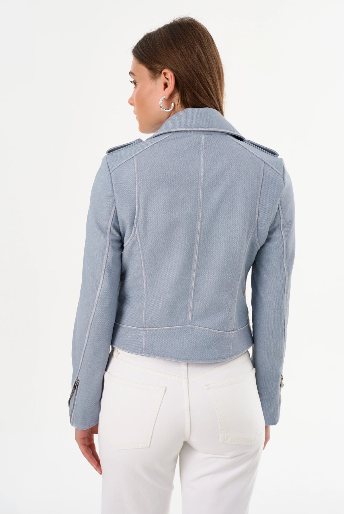 Donna Leather Biker Jacket - Light Blue Denim by LAMARQUE — view 6